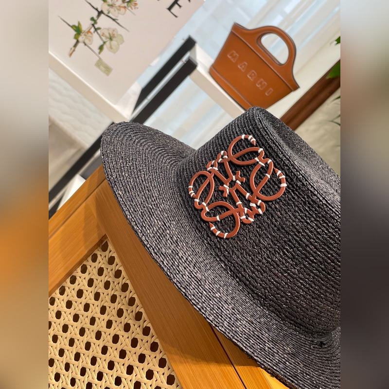 LOEWE 春夏日寬檐休閑平頂草帽 度假logo 進口頂級拉菲編織草帽子。 進口