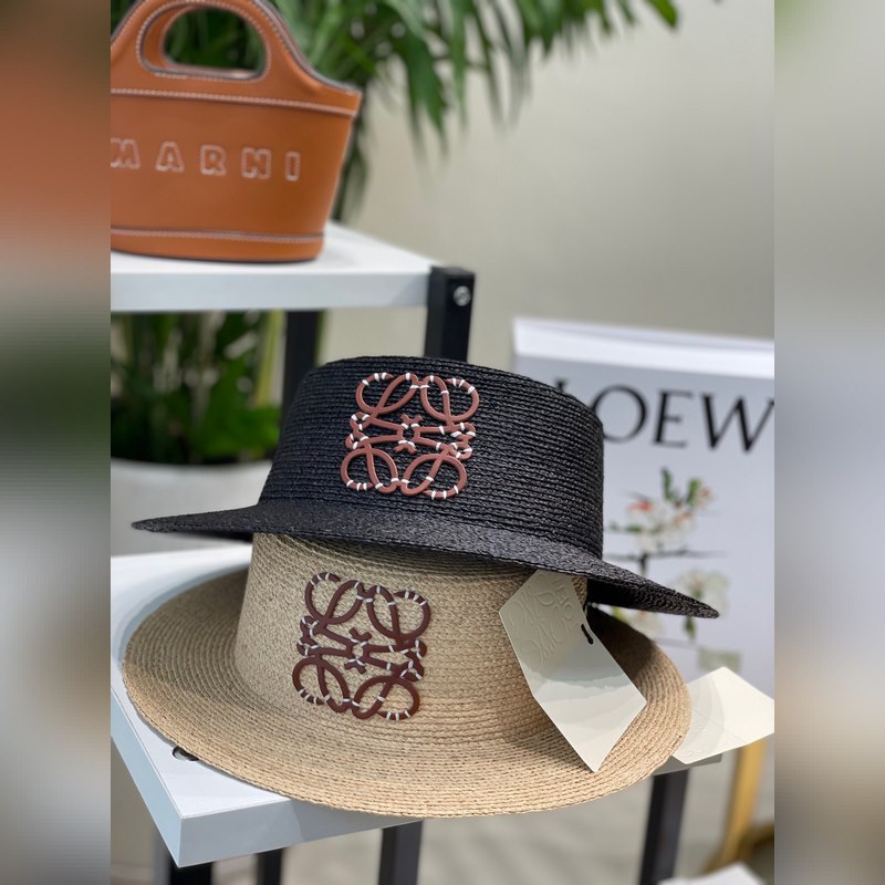 LOEWE 春夏日寬檐休閑平頂草帽 度假logo 進口頂級拉菲編織草帽子。 進口