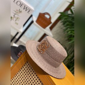 LOEWE 春夏日寬檐休閑平頂草帽 度假logo 進口頂級拉菲編織草帽子。 進口