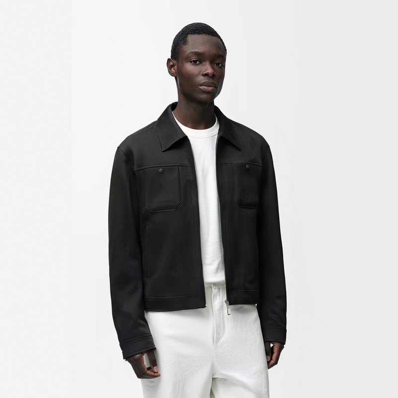 羅意威LOEWER25早秋新款麂皮絨環(huán)保皮革翻領夾克，男士經典字母標識壓紋襯衫式