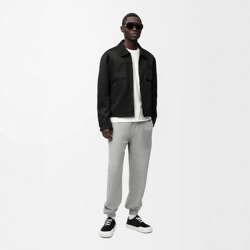 羅意威LOEWER25早秋新款麂皮絨環(huán)保皮革翻領夾克，男士經典字母標識壓紋襯衫式