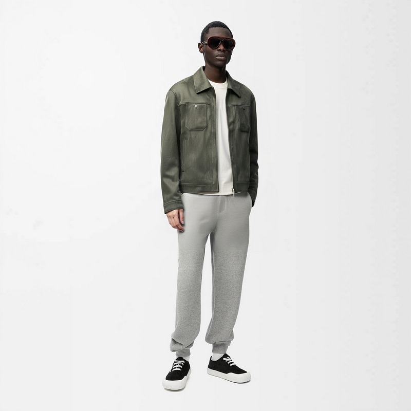 羅意威LOEWER25早秋新款麂皮絨環(huán)保皮革翻領夾克，男士經典字母標識壓紋襯衫式