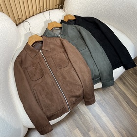 羅意威LOEWER25早秋新款麂皮絨環(huán)保皮革翻領(lǐng)夾克，男士經(jīng)典字母標(biāo)識(shí)壓紋襯衫式