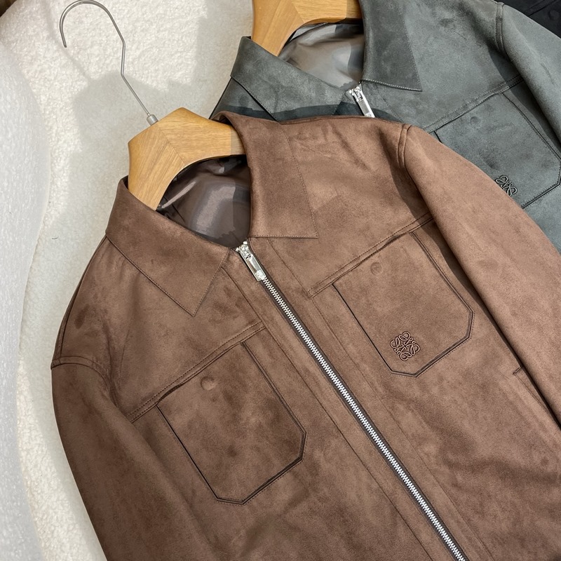 羅意威LOEWER25早秋新款麂皮絨環保皮革翻領夾克，男士經典字母標識壓紋襯衫式