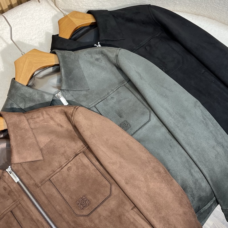 羅意威LOEWER25早秋新款麂皮絨環保皮革翻領夾克，男士經典字母標識壓紋襯衫式