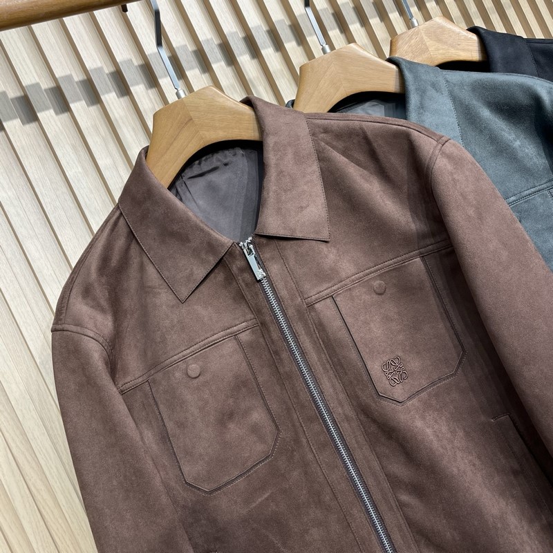 羅意威LOEWER25早秋新款麂皮絨環保皮革翻領夾克，男士經典字母標識壓紋襯衫式