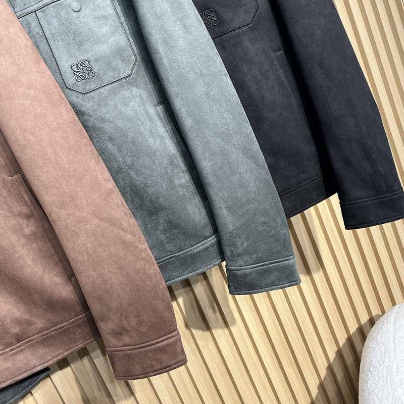 羅意威LOEWER25早秋新款麂皮絨環保皮革翻領夾克，男士經典字母標識壓紋襯衫式