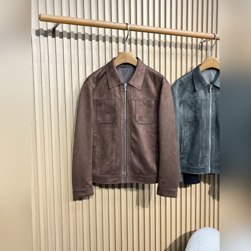 羅意威LOEWER25早秋新款麂皮絨環保皮革翻領夾克，男士經典字母標識壓紋襯衫式