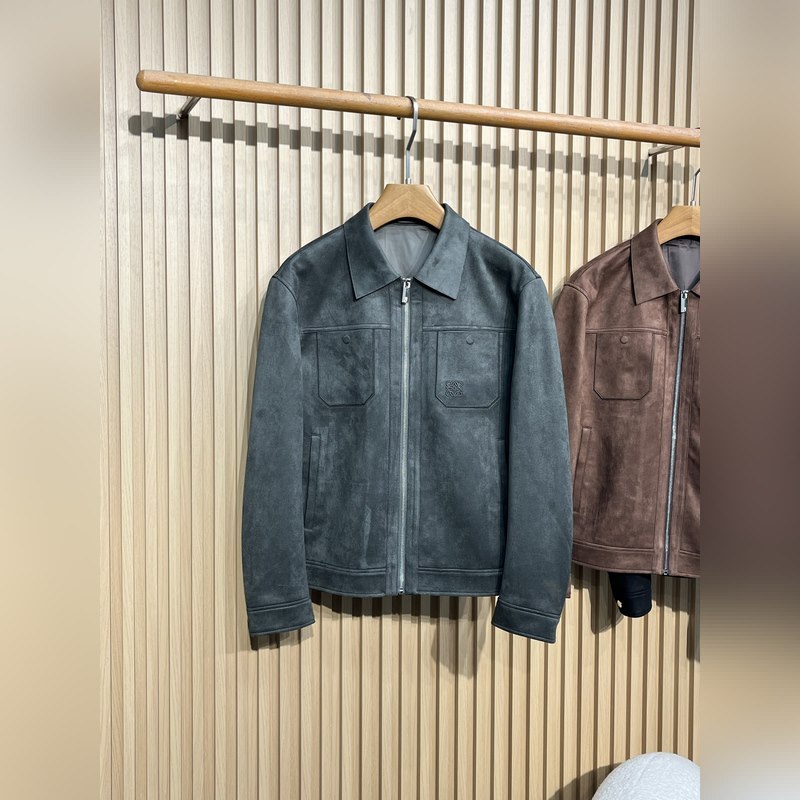 羅意威LOEWER25早秋新款麂皮絨環保皮革翻領夾克，男士經典字母標識壓紋襯衫式