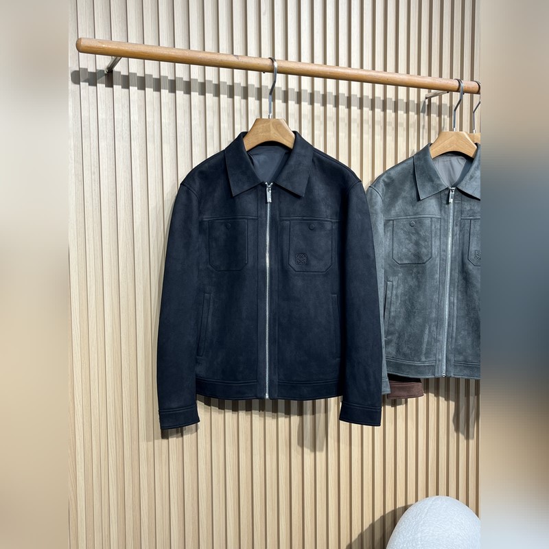 羅意威LOEWER25早秋新款麂皮絨環保皮革翻領夾克，男士經典字母標識壓紋襯衫式