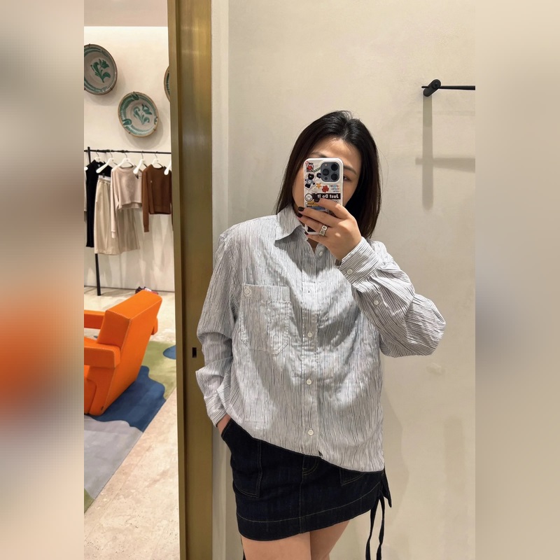 羅意威 。LOEWE 26ss輕質(zhì)紋理?xiàng)l紋刺繡襯衫 正品5609購入 定制全棉