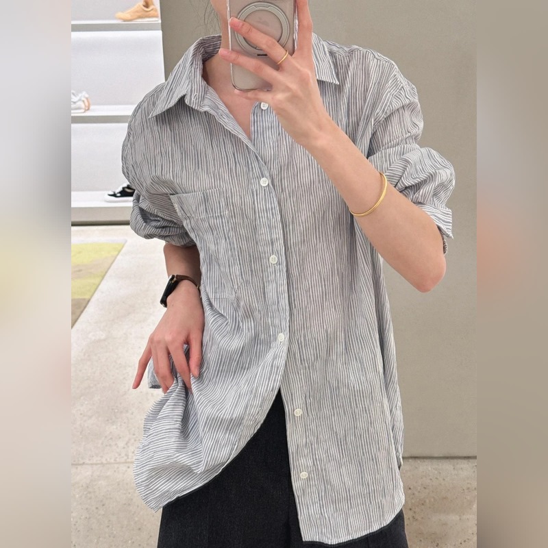 羅意威 。LOEWE 26ss輕質(zhì)紋理?xiàng)l紋刺繡襯衫 正品5609購入 定制全棉