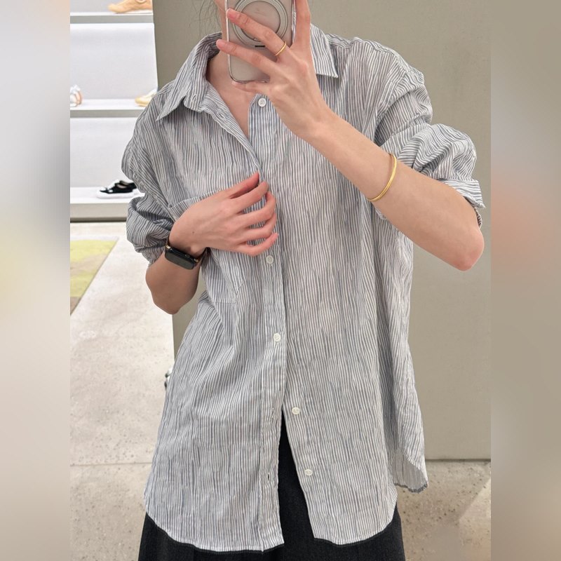 羅意威 。LOEWE 26ss輕質(zhì)紋理?xiàng)l紋刺繡襯衫 正品5609購入 定制全棉