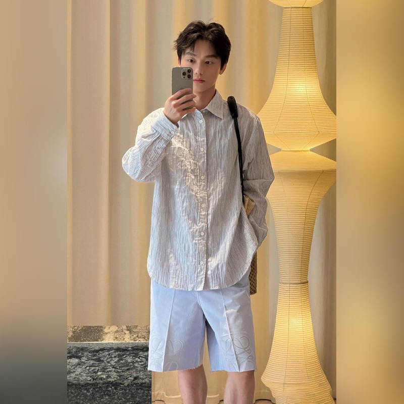 羅意威 。LOEWE 26ss輕質紋理條紋刺繡襯衫 正品5609購入 定制全棉