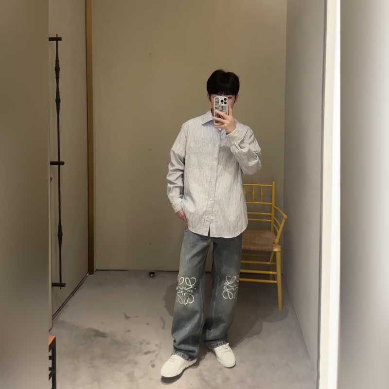 羅意威 。LOEWE 26ss輕質紋理條紋刺繡襯衫 正品5609購入 定制全棉