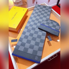 [極品套裝]LV超強(qiáng)硬貨 加厚棋盤格羊絨 圍巾+帽子 超暖舒適全羊絨版，粗款風(fēng)格