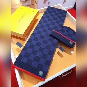 [極品套裝]LV超強(qiáng)硬貨 加厚棋盤格羊絨 圍巾+帽子 超暖舒適全羊絨版，粗款風(fēng)格