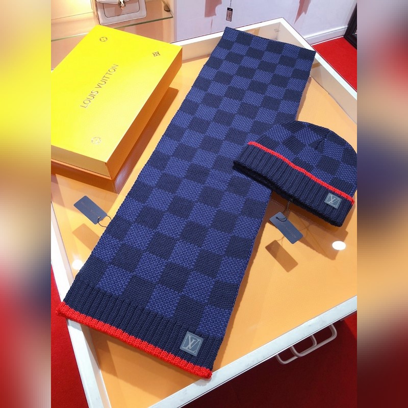 [極品套裝]LV超強硬貨 加厚棋盤格羊絨 圍巾+帽子 超暖舒適全羊絨版，粗款風格