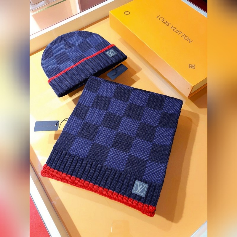 [極品套裝]LV超強硬貨 加厚棋盤格羊絨 圍巾+帽子 超暖舒適全羊絨版，粗款風格