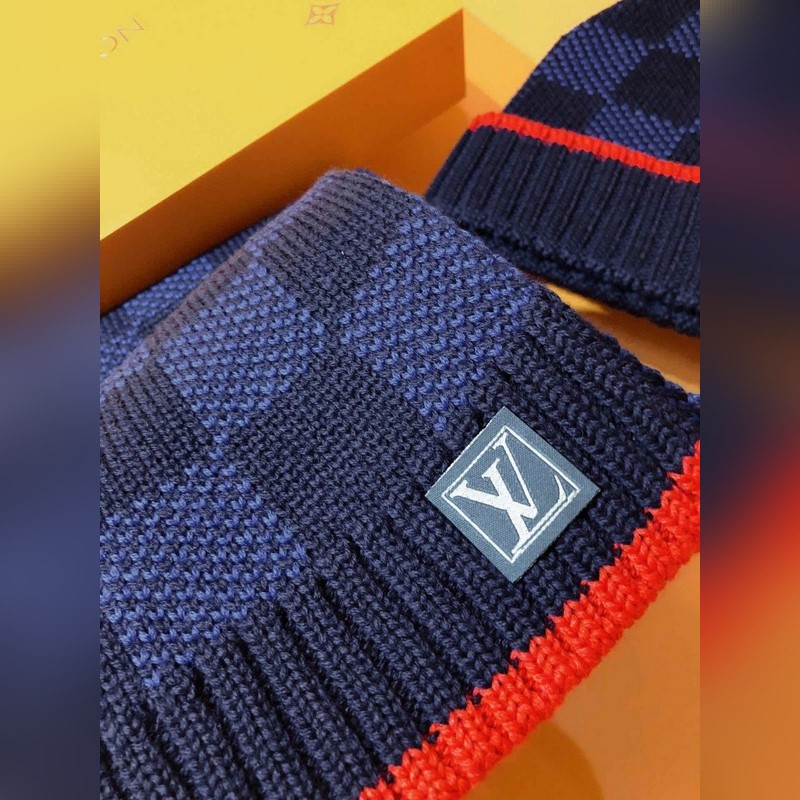 [極品套裝]LV超強硬貨 加厚棋盤格羊絨 圍巾+帽子 超暖舒適全羊絨版，粗款風格