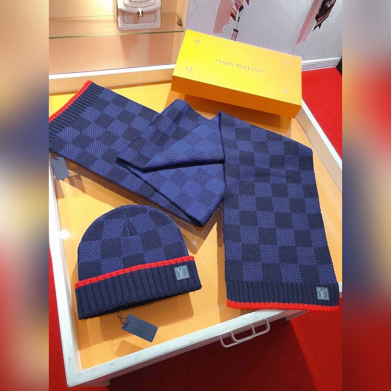 [極品套裝]LV超強硬貨 加厚棋盤格羊絨 圍巾+帽子 超暖舒適全羊絨版，粗款風格