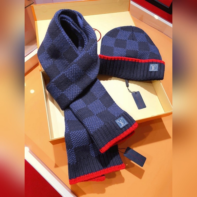 [極品套裝]LV超強硬貨 加厚棋盤格羊絨 圍巾+帽子 超暖舒適全羊絨版，粗款風格