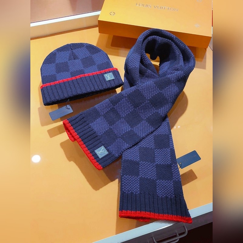 [極品套裝]LV超強硬貨 加厚棋盤格羊絨 圍巾+帽子 超暖舒適全羊絨版，粗款風格