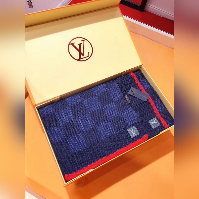 [極品套裝]LV超強硬貨 加厚棋盤格羊絨 圍巾+帽子 超暖舒適全羊絨版，粗款風格