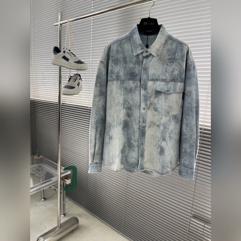 -Louis Vuitton 條紋水墨渲染印花丹甯牛仔長袖襯衫外套 定制高克