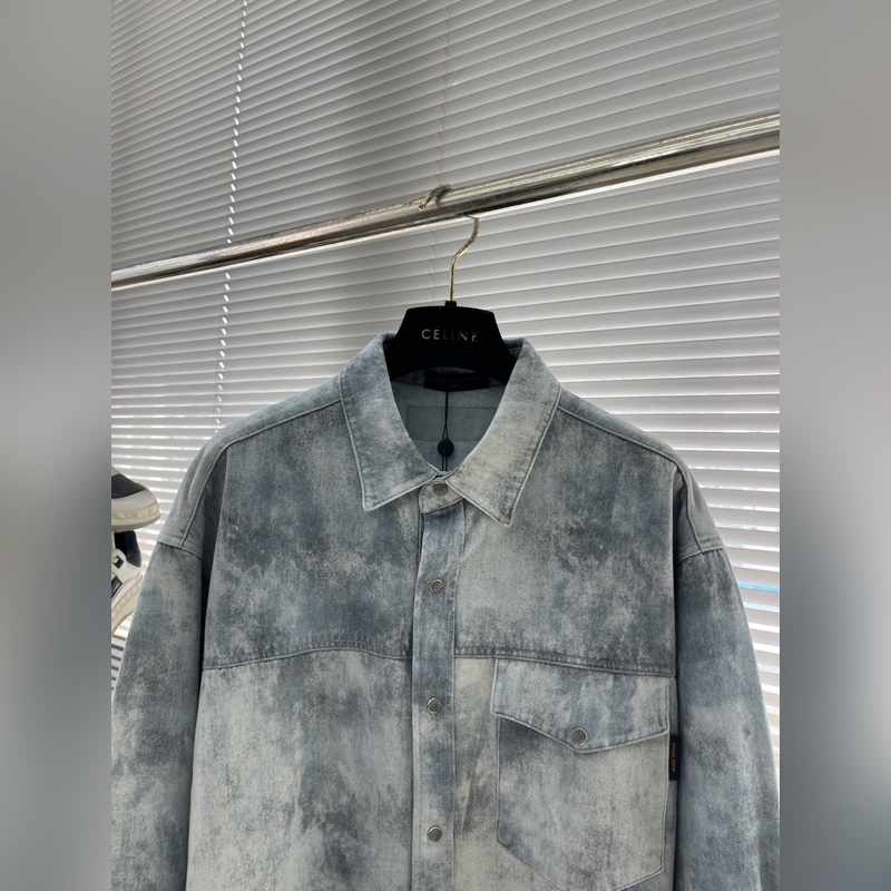 -Louis Vuitton 條紋水墨渲染印花丹甯牛仔長袖襯衫外套 定制高克