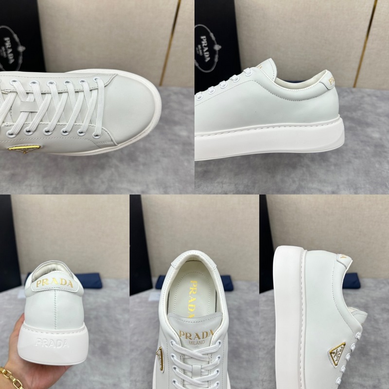 Prada，普拉達 最新款厚底休閑運動鞋 全小牛皮材質極簡設計 外側金色三角PR