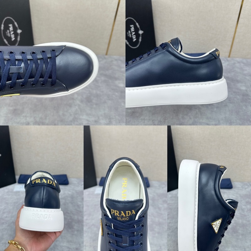 Prada，普拉達 最新款厚底休閑運動鞋 全小牛皮材質極簡設計 外側金色三角PR