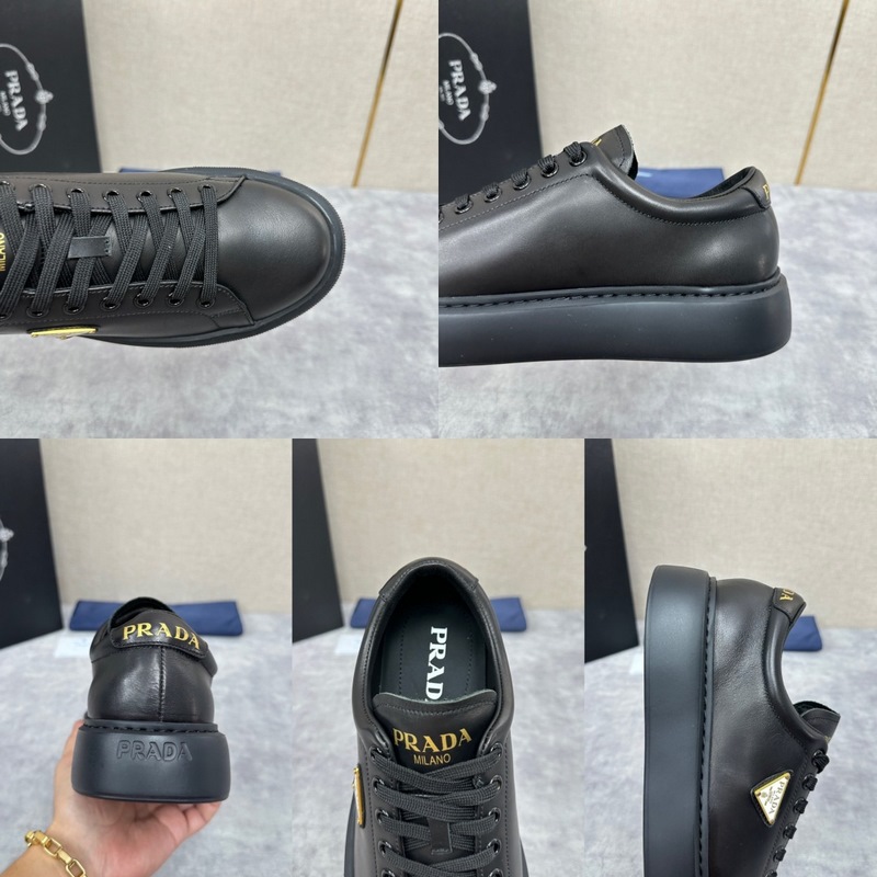 Prada，普拉達 最新款厚底休閑運動鞋 全小牛皮材質極簡設計 外側金色三角PR