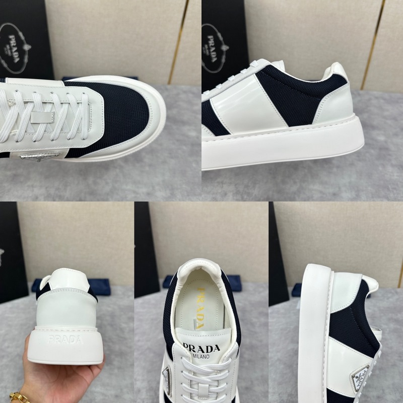 Prada，普拉達 最新款厚底休閑運動鞋 小牛皮材質拼接網面撞色設計 外側三角P
