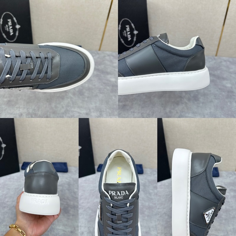 Prada，普拉達 最新款厚底休閑運動鞋 小牛皮材質拼接網面撞色設計 外側三角P