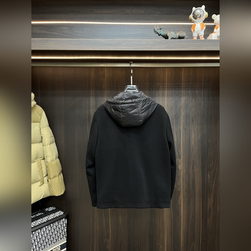 Prada 2026最新款時尚設計師款羽絨外套 普拉達連帽羊毛外套，羊毛拼接外套