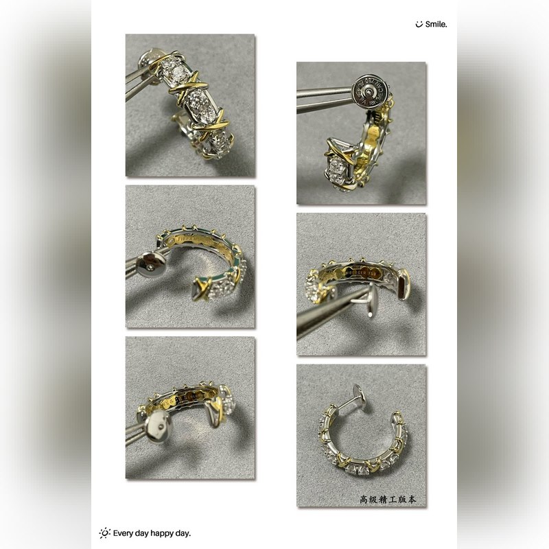 V金材質。2140230 蒂芙尼經典款交叉分色耳環，呈現 優雅中帶著甜美的一款，