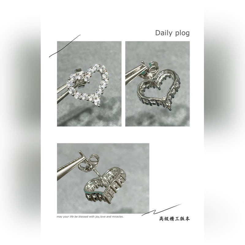 高版本，下血本 采用5A高碳鑽，蒂芙尼愛心心形耳釘 定制獨家精切160道切割工藝