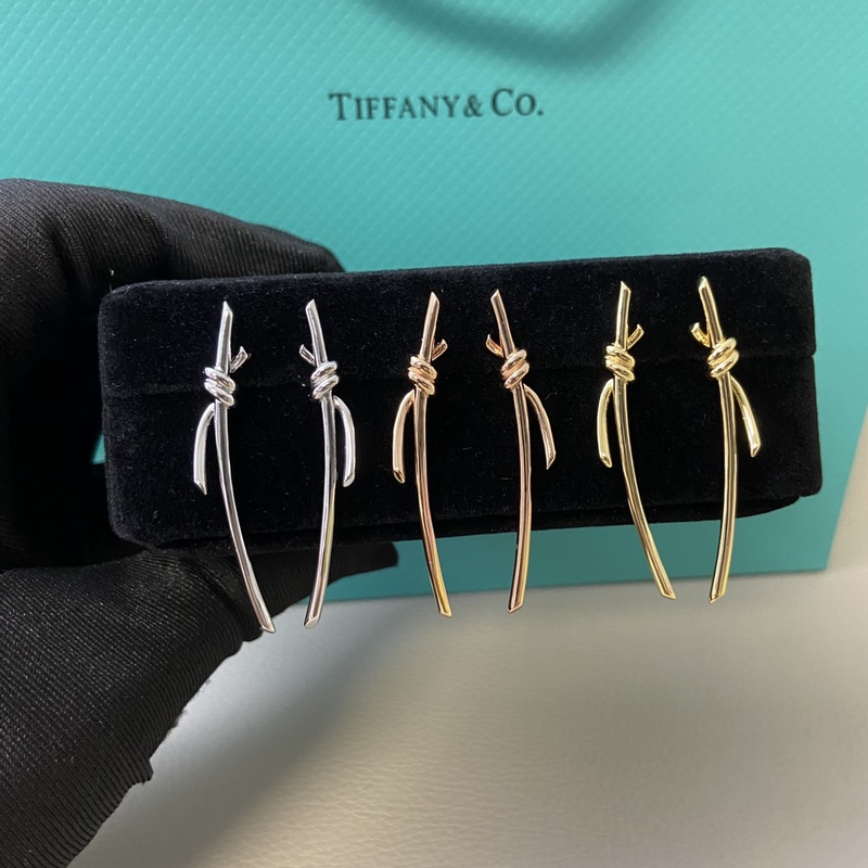 蒂芙尼耳釘 新品大號扭結扭繩光面耳釘