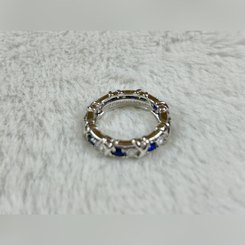 蒂芙尼 Tiffany 十六石交叉戒指 白鑽間籃鑽 碼數：6-9號