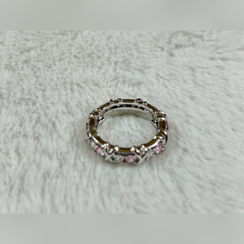 蒂芙尼 Tiffany 十六石交叉戒指 白鑽間粉鑽 碼數：6-9號