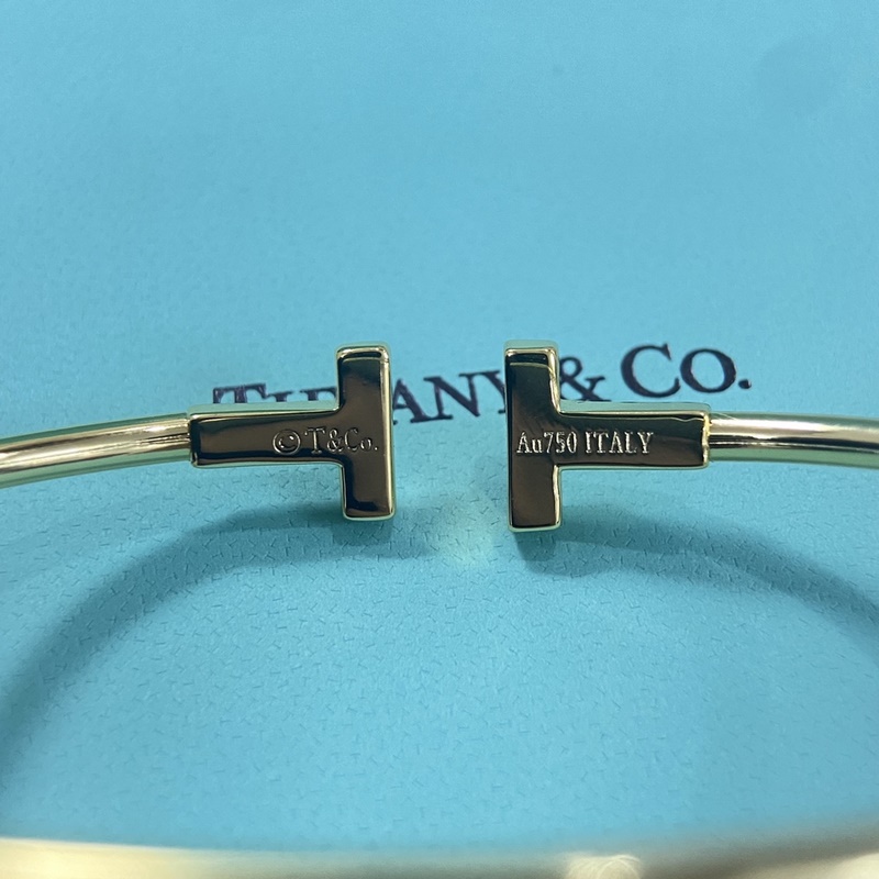 蒂芙尼手鐲 新品光面間鑽雙T手鐲