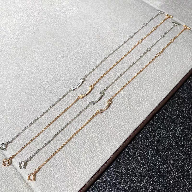 雙T 微笑 蒂芙尼光金笑臉手鍊 光面滿鑽玫瑰金白金黃金現貨供應AB11002 t