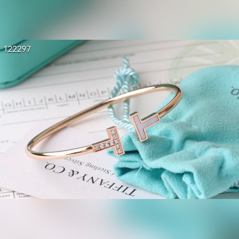 蒂芙尼CNC雙T手鑲鑽高級貝母手鐲，最高版本。T Square 戒指和手鐲的輪廓