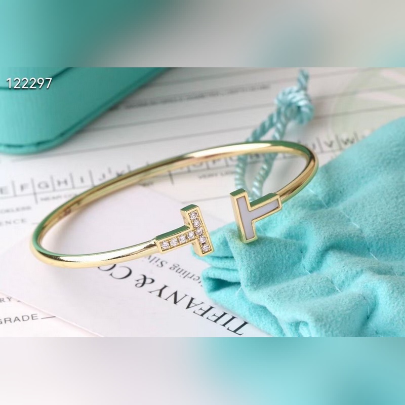 蒂芙尼CNC雙T手鑲鑽高級貝母手鐲，最高版本。T Square 戒指和手鐲的輪廓