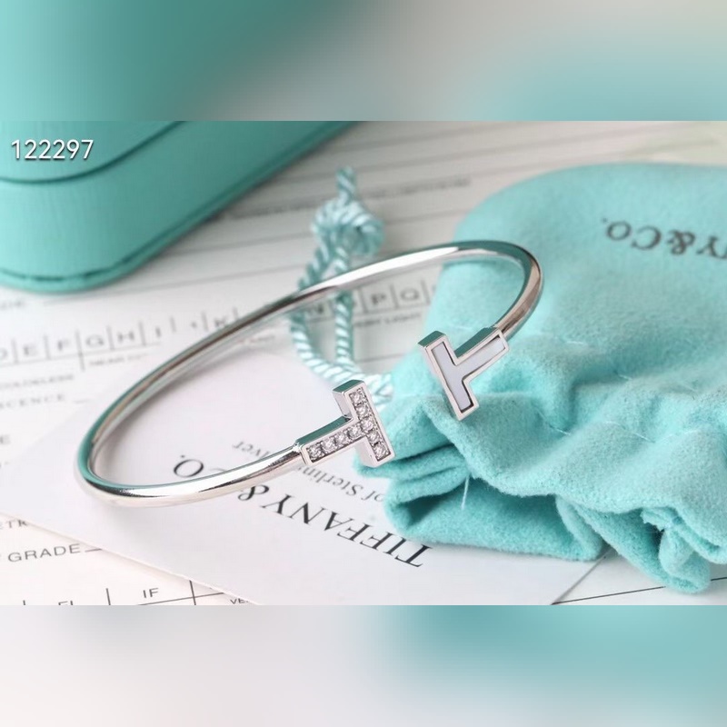 蒂芙尼CNC雙T手鑲鑽高級貝母手鐲，最高版本。T Square 戒指和手鐲的輪廓