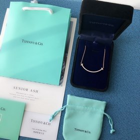蒂芙尼，tiffany微笑鑲鑽項鍊鎖骨鍊笑臉吊墜鍊送女友禮物 中號滿鑽