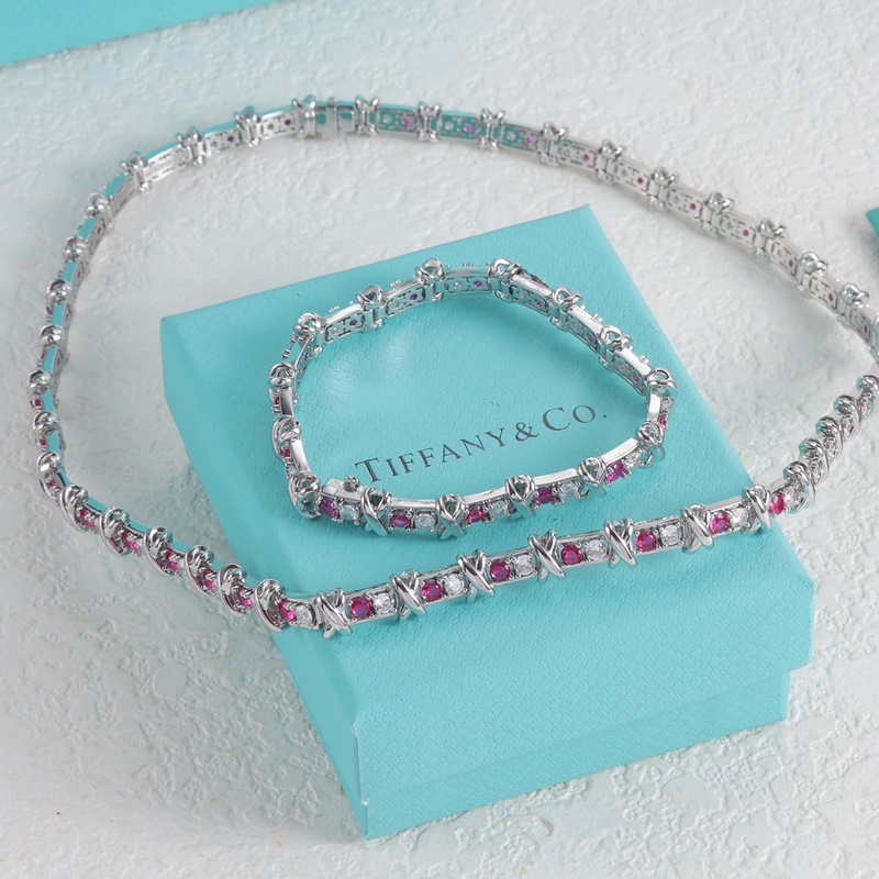 Tiffany 蒂芙尼手鍊項鍊蒂芙尼套裝 項鍊 +手鍊
