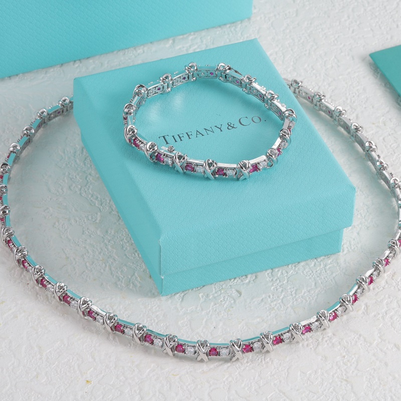 Tiffany 蒂芙尼手鍊項鍊蒂芙尼套裝 項鍊 +手鍊