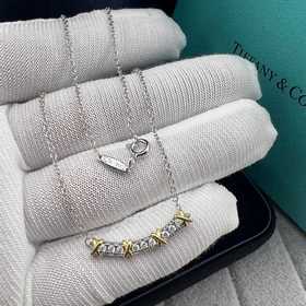 Tiffany 蒂芙尼 拼色交叉微笑項鍊